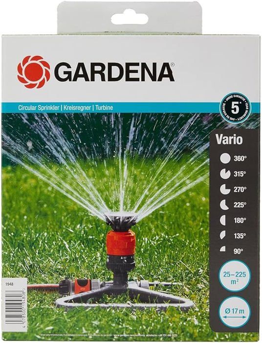 Arroseur circulaire Vario Comfort GARDENA - 1948-20 - Surface 225m² max - Portée 17m max - Paloma Tech