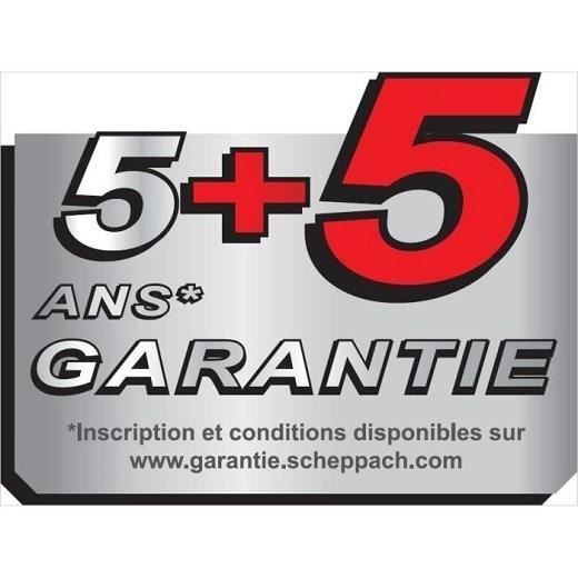 Étiquette de garantie 5+5 ANS GARANTIE pour Aspirateur eau et poussière Scheppach, cuve inox 20L