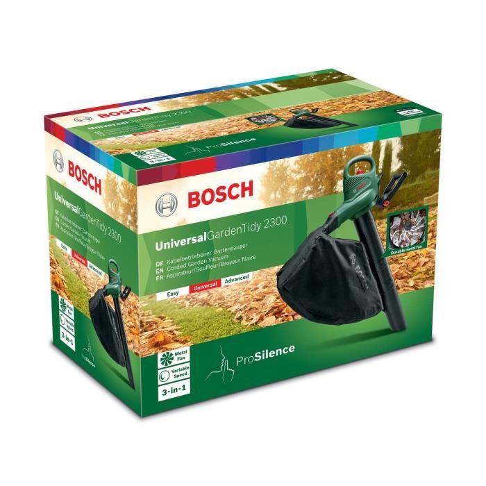 Aspirateur/Souffleur/Broyeur filaire Bosch - Universal Garden Tidy 2300 W (sac de 45 litres jusqu’a 285km/h)