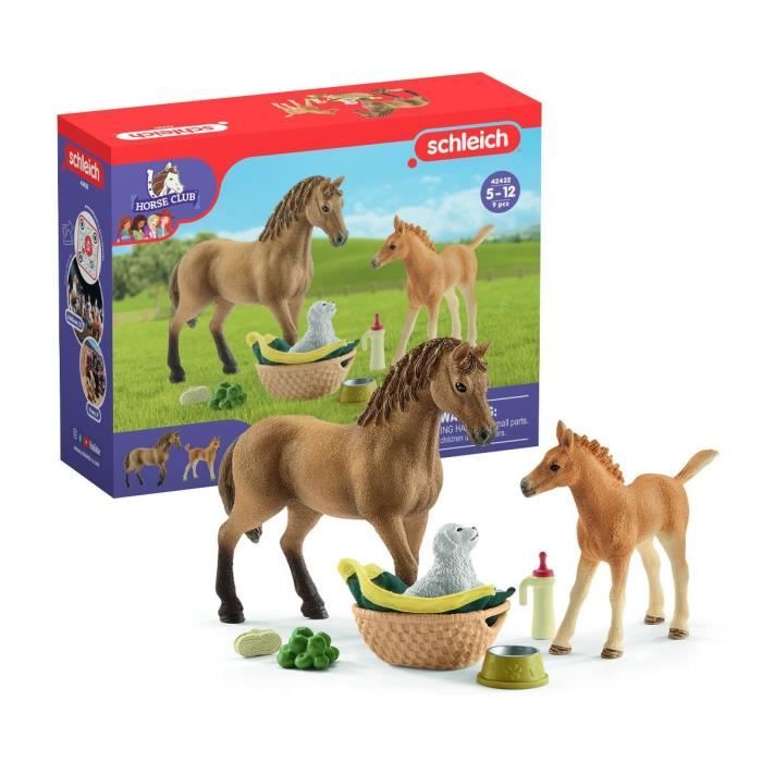 Assortiment Figurine Cheval avec Poulain et Chiot - Animaux de la Ferme et Accessoires - Coffret pour Garçons