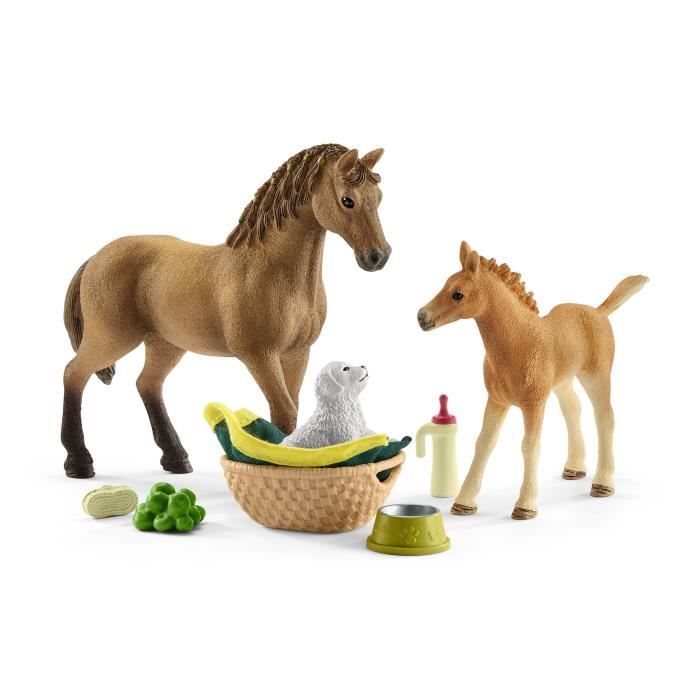 Assortiment Figurine Cheval avec Poulain et Chiot - Animaux de la Ferme et Accessoires - Coffret pour Garçons