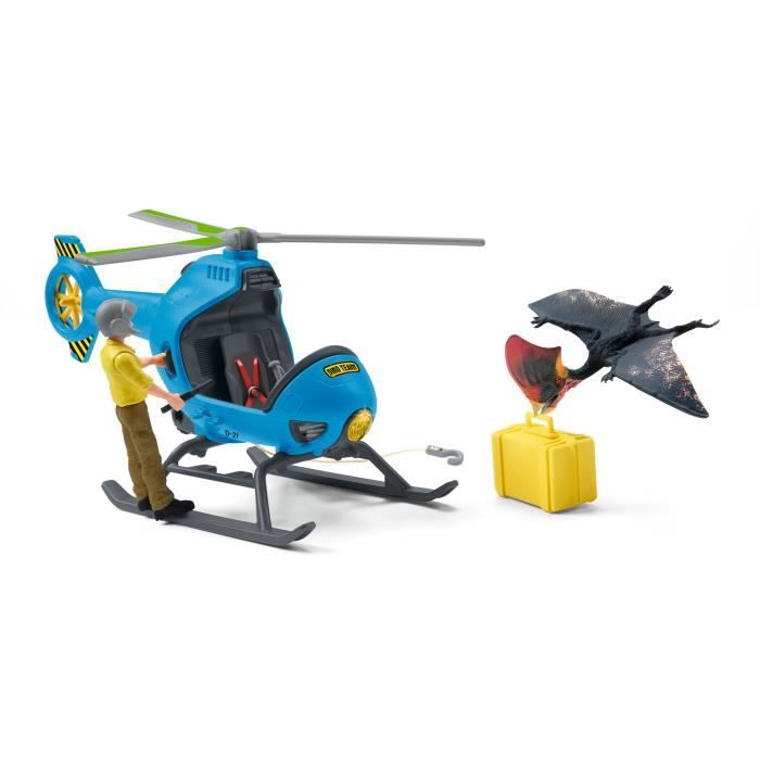 Attaque aérienne Coffret schleich avec 1 hélicoptere 1 figurine humaine et 1 dinosaure tapejara Ensemble de Jouets