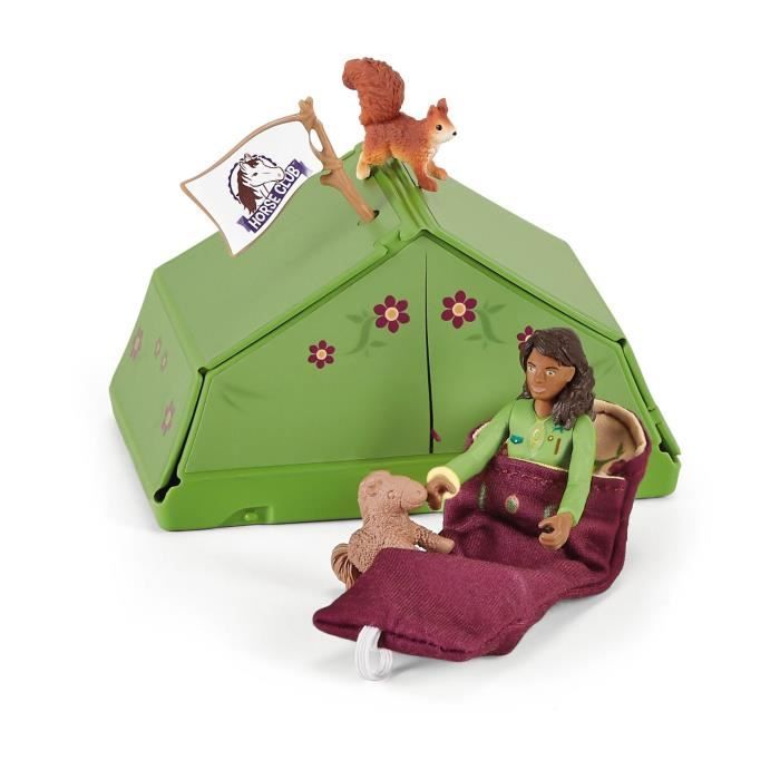 Aventures au camping de Sarah coffret schleich avec 23 éléments inclus dont 1 cheval schleich et 1 personnage coffret