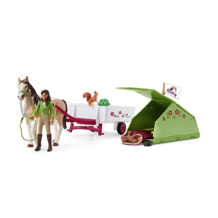 Aventures au camping de Sarah coffret schleich avec 23 éléments inclus dont 1 cheval schleich et 1 personnage coffret