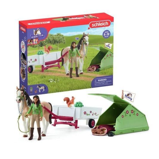 Aventures au camping de Sarah coffret schleich avec 23 éléments inclus dont 1 cheval schleich et 1 personnage coffret