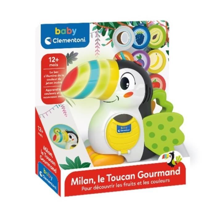 Baby Clementoni - Milan le toucan gourmand - Jeu éducatif avec fonctions éléctroniques - Bec lumineux - Ailes en tissu