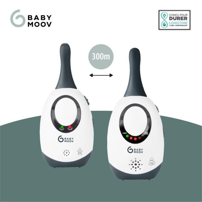 BABYMOOV Babyphone audio simply care avec fonction VOX double alarme et 2 adaptateurs portée 300m