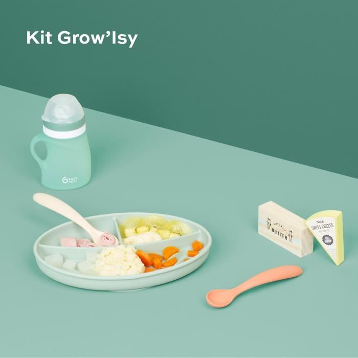 Babymoov Coffret repas GROW’ISY 24-36 mois Contient 1 gourde 2 cuilleres et 1 assiette compartimentée