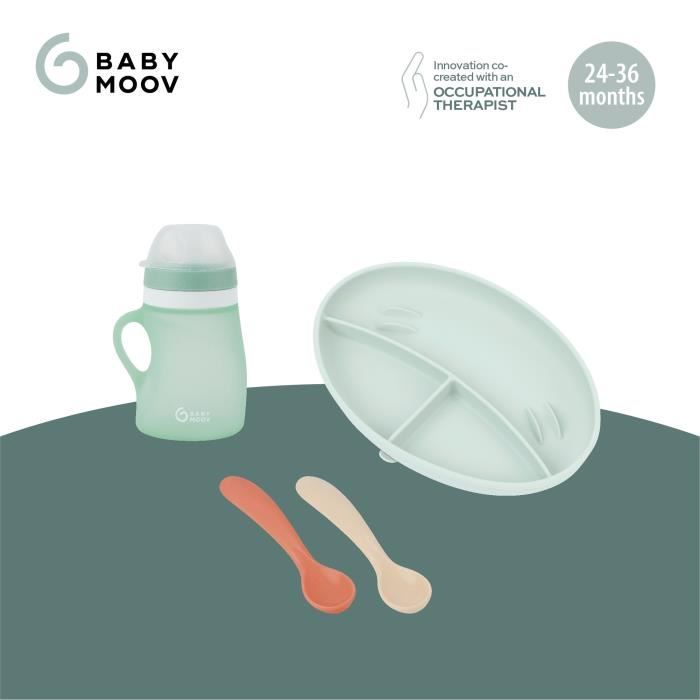 Babymoov Coffret repas GROW’ISY 24-36 mois Contient 1 gourde 2 cuilleres et 1 assiette compartimentée