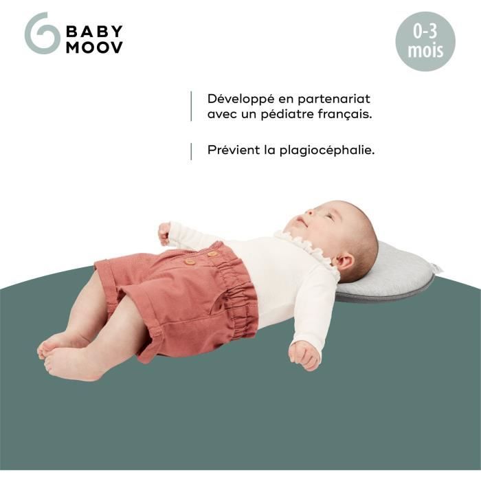 BABYMOOV Support de tete morphologique pour bébé Lovenest Original coton bio certifié oeko-Tex lavable en machine smokey