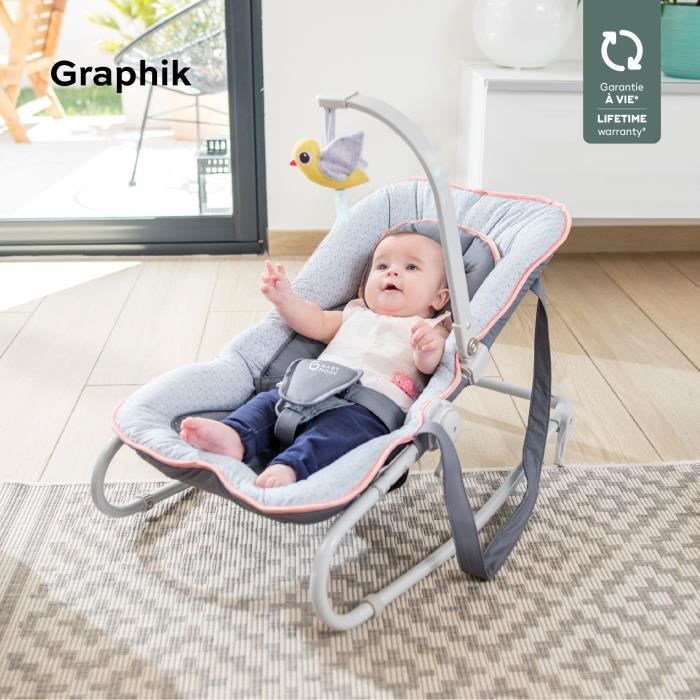 BABYMOOV Transat bébé graphik balancelle ou fixe molletonné pliage compact déhoussable peche