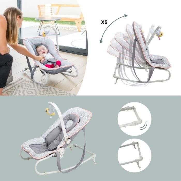 BABYMOOV Transat bébé graphik balancelle ou fixe molletonné pliage compact déhoussable peche