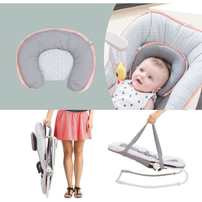 BABYMOOV Transat bébé graphik balancelle ou fixe molletonné pliage compact déhoussable peche