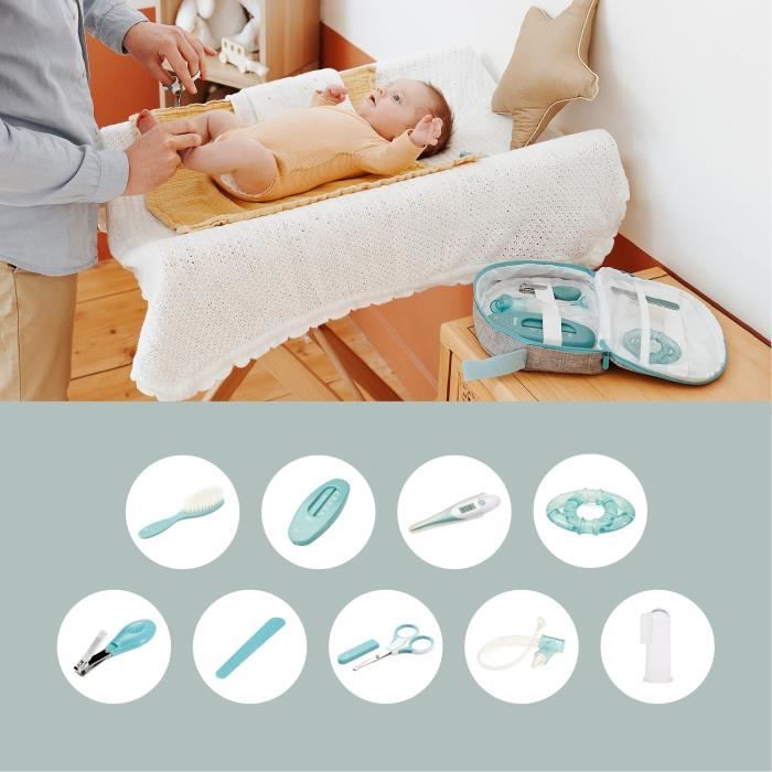 Babymoov Trousse de soin pour bébé 9 Accessoires avec Thermometre Digital Bleue