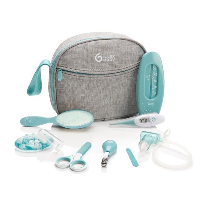 Babymoov Trousse de soin pour bébé 9 Accessoires avec Thermometre Digital Bleue