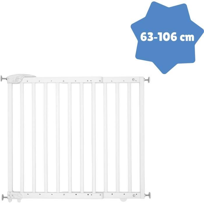 Badabulle Barriere de Sécurité Deco Pop - Barriere Extensible pour Ouverture de 63 a 106cm - Fixation Vis Blanc