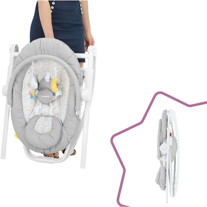 Badabulle Transat en hauteur Compact’Up Pliage Ultra Compact Confortable Multipositions Des la naissance Candy