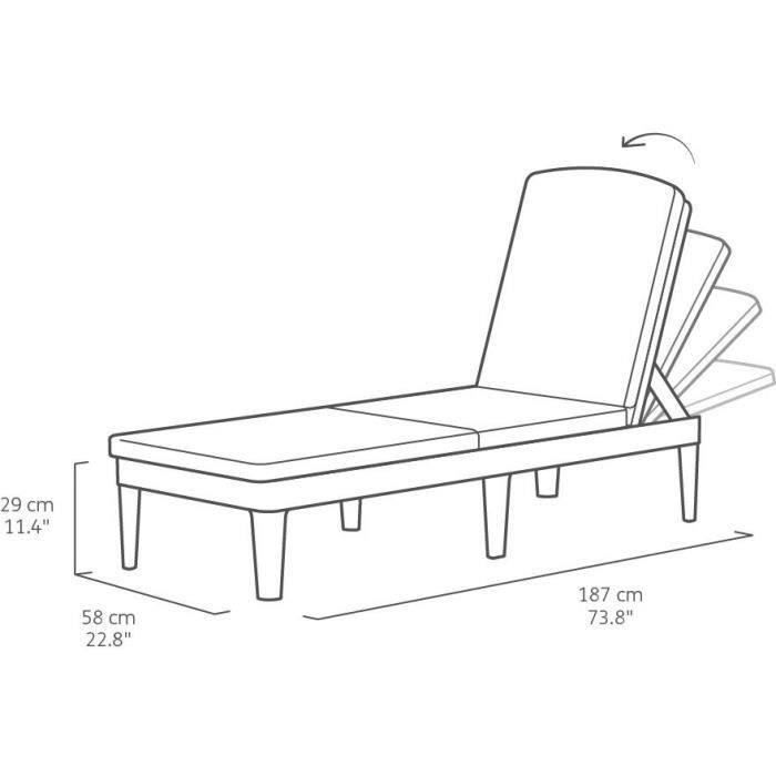 Bain de soleil - Keter - Chaise longue avec coussin Jaipur Graphite - Pliable - Résistant aux intempéries - Paloma Tech