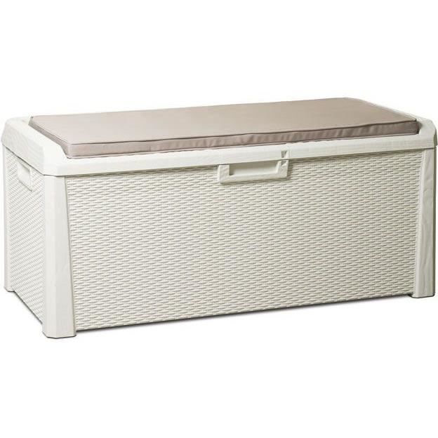 Banc coffre de jardin SANTORINI PLUS - Résine - Capacité 550L - Blanc - Paloma Tech