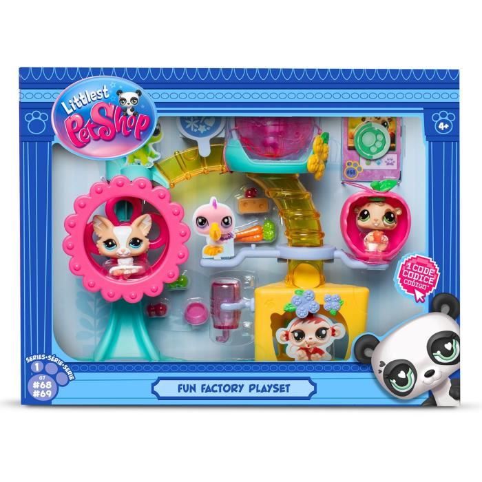 BANDAI - Littlest Pet Shop - Coffret Fun Factory - Ensemble de jeu avec 2 animaux décor et accessoires - BF00519