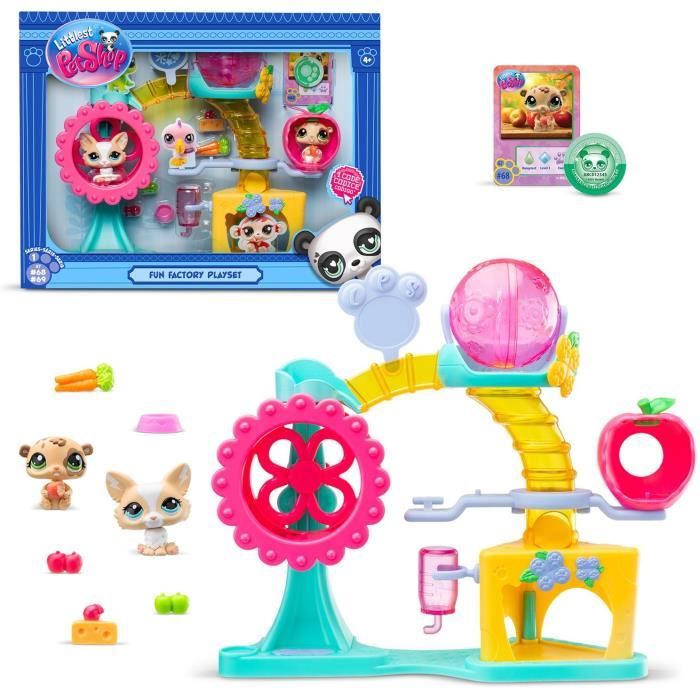 BANDAI - Littlest Pet Shop - Coffret Fun Factory - Ensemble de jeu avec 2 animaux décor et accessoires - BF00519