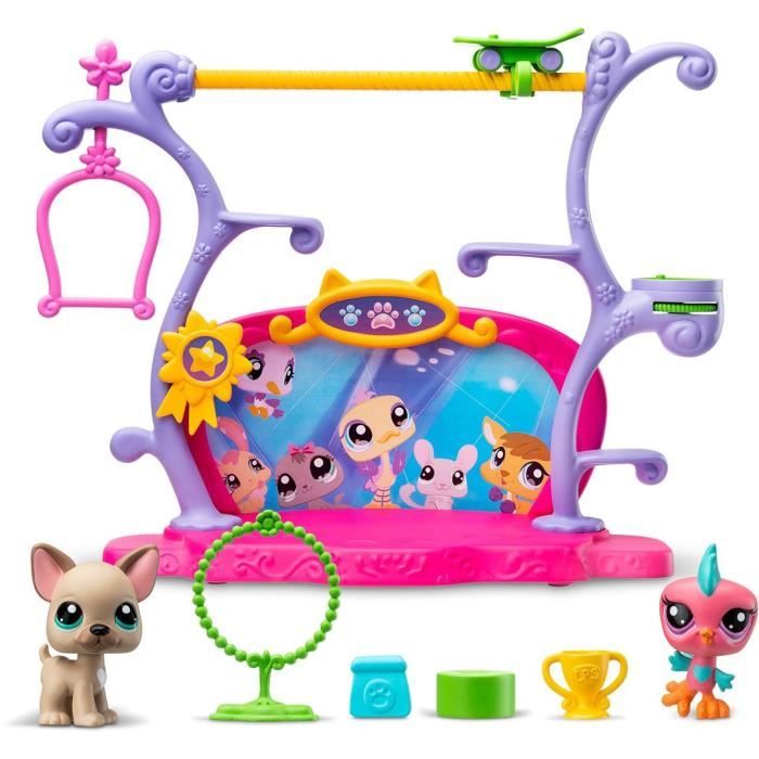 BANDAI - Littlest Pet Shop - Coffret Pets Got Talent - Ensemble de jeu avec 2 animaux décor et accessoires - BF00558