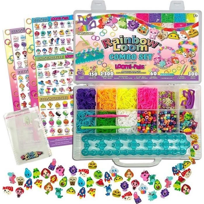 Bandai - Rainbow Loom Combo Set Fabrication de bracelets - Métier a tisser avec 2300 élastiques Charms et Perles - ?