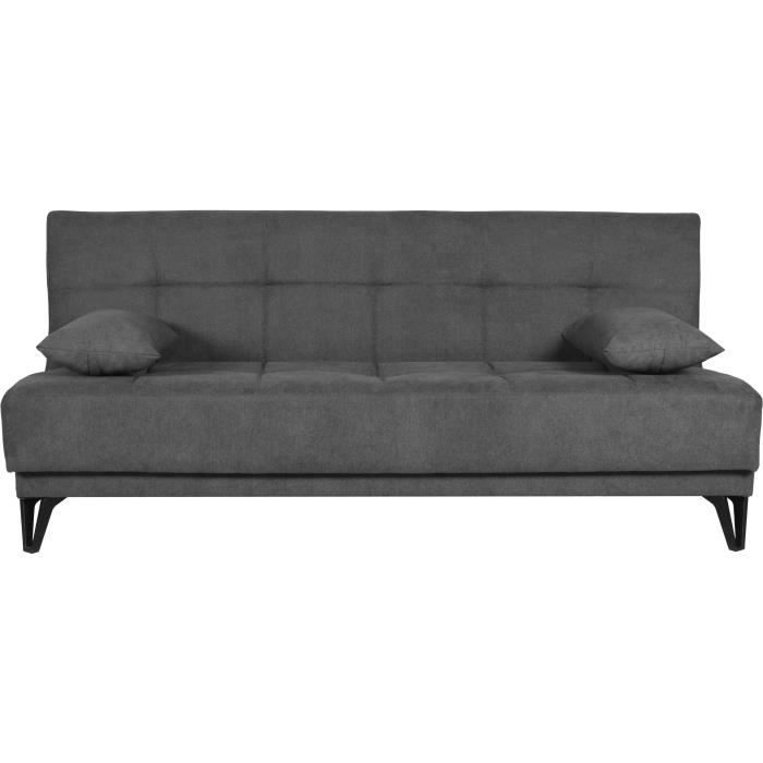 Banquette convertible 3 places - LIMRA - Tissu gris clair - 2 coussins - Coffre de rangement - 190 x 87 x 87 cm