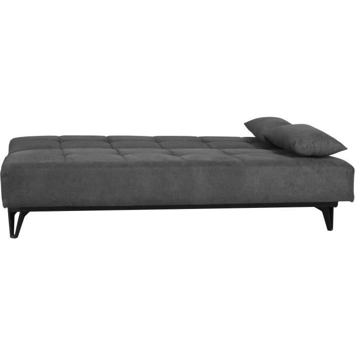 Banquette convertible 3 places - LIMRA - Tissu gris clair - 2 coussins - Coffre de rangement - 190 x 87 x 87 cm