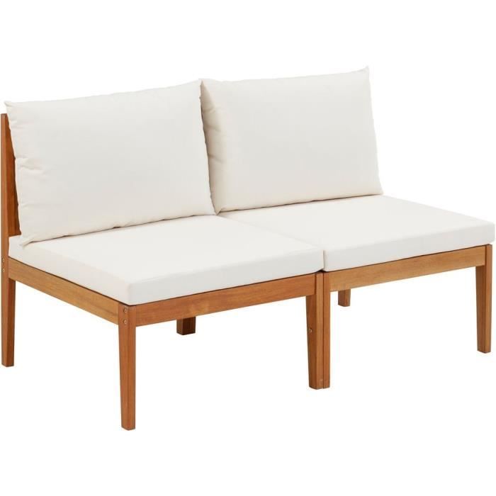 Banquette de jardin ALMA en bois d'acacia FSC avec coussins - 2 personnes - Blanc - Paloma Tech