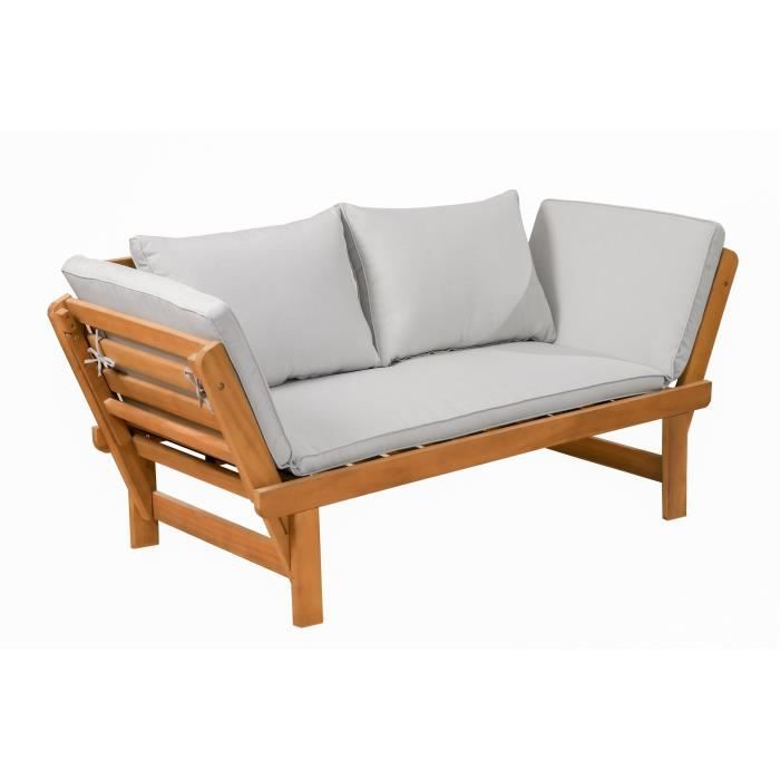 Banquette de jardin convertible en bois d'acacia - 2 places - Avec coussins - KAYDA - Gris clair - Paloma Tech