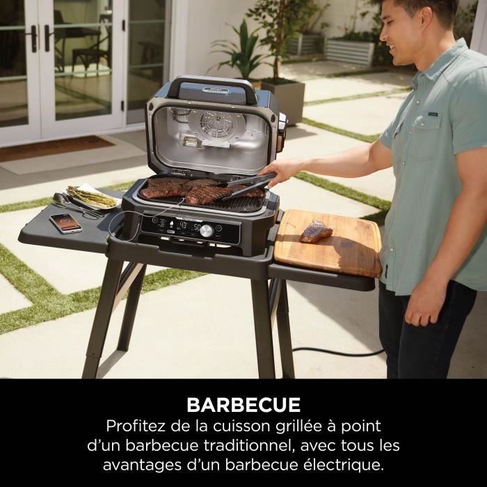 Barbecue électrique avec fumoir et thermosonde - NINJA - Woodfire Pro Connect XL - OG901EU - Granulés Woodfire