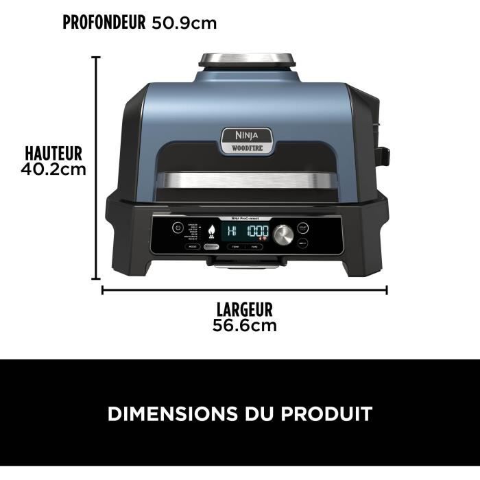 Barbecue électrique avec fumoir et thermosonde - NINJA - Woodfire Pro Connect XL - OG901EU - Granulés Woodfire