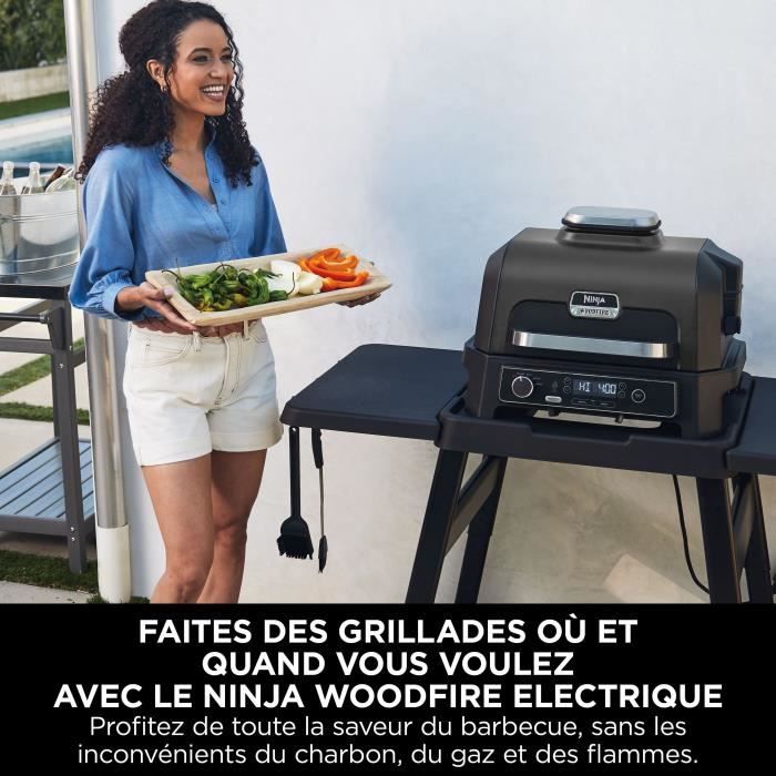 Barbecue électrique et fumoir avec thermometre - NINJA - Woodfire Pro XL - OG850EU - Barbecue et Air fryer d’extérieur