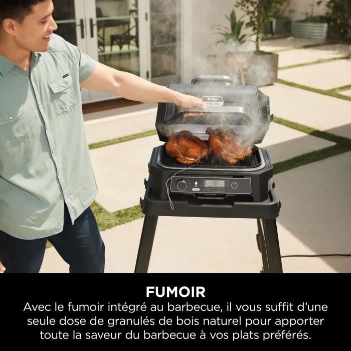 Barbecue électrique et fumoir avec thermometre - NINJA - Woodfire Pro XL - OG850EU - Barbecue et Air fryer d’extérieur