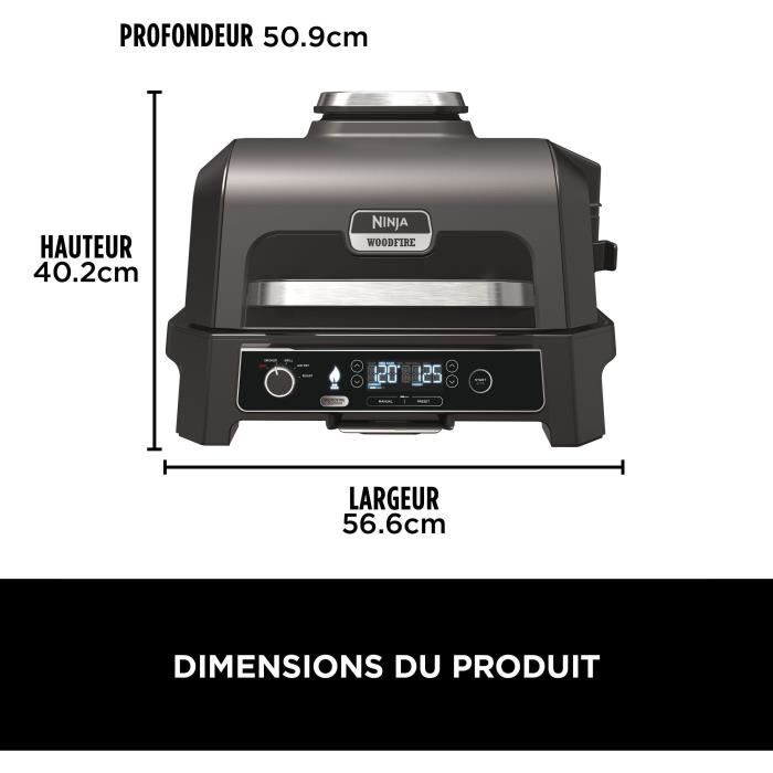 Barbecue électrique et fumoir avec thermometre - NINJA - Woodfire Pro XL - OG850EU - Barbecue et Air fryer d’extérieur