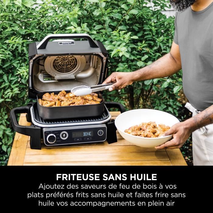 Barbecue électrique - NINJA - Woodfire - OG701EU - Grill fumoir & air fryer - Antiadhésif - Gris et noir