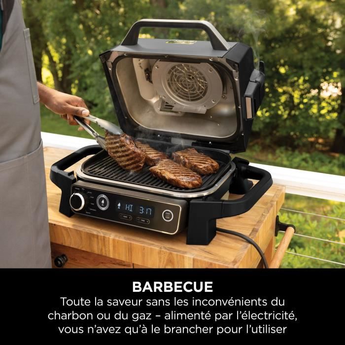 Barbecue électrique - NINJA - Woodfire - OG701EU - Grill fumoir & air fryer - Antiadhésif - Gris et noir