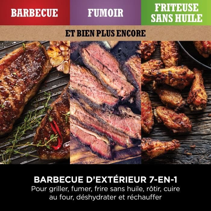 Barbecue électrique - NINJA - Woodfire - OG701EU - Grill fumoir & air fryer - Antiadhésif - Gris et noir