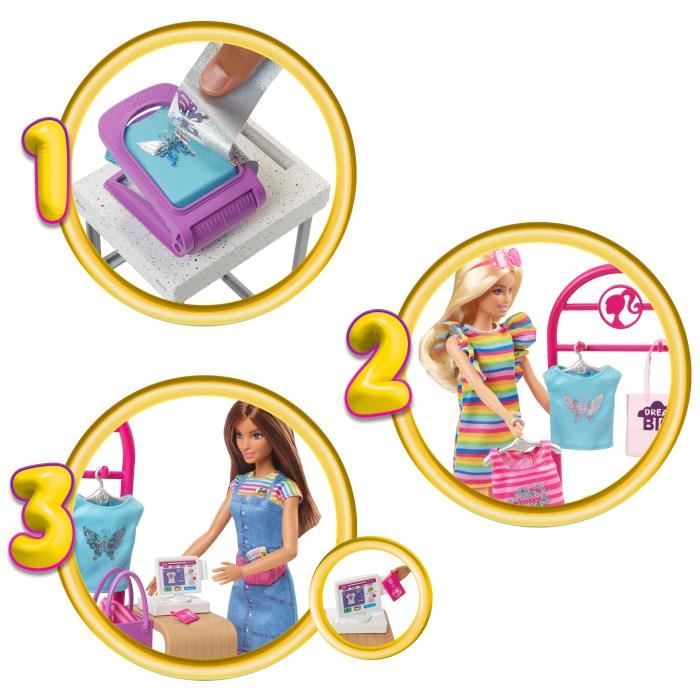 Barbie-Coffret Boutique Créations avec poupée et accessoires de mode HKT78