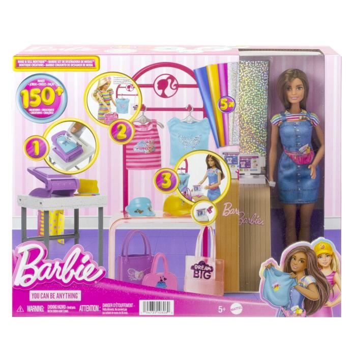 Barbie-Coffret Boutique Créations avec poupée et accessoires de mode HKT78