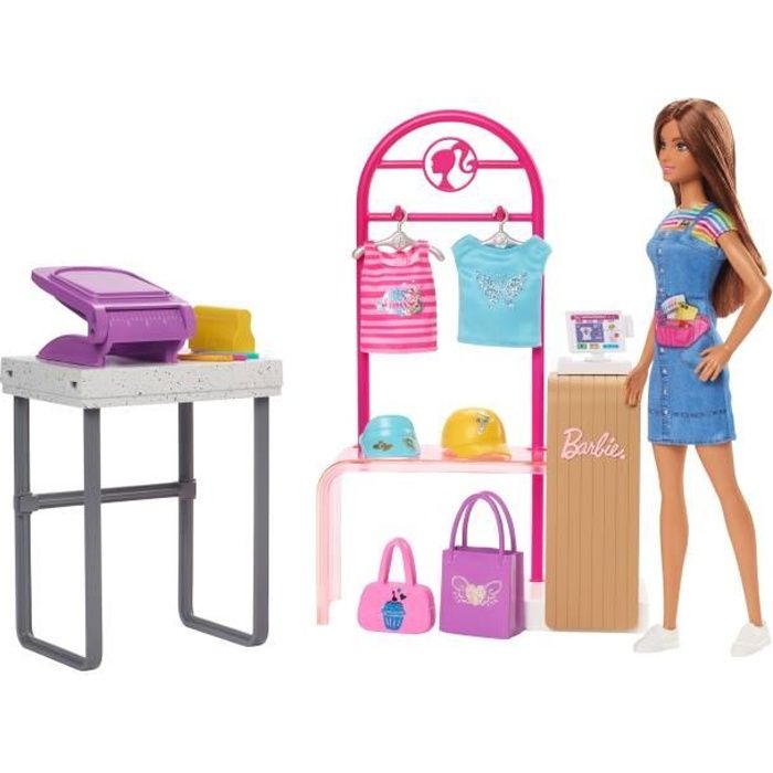 Barbie-Coffret Boutique Créations avec poupée et accessoires de mode HKT78