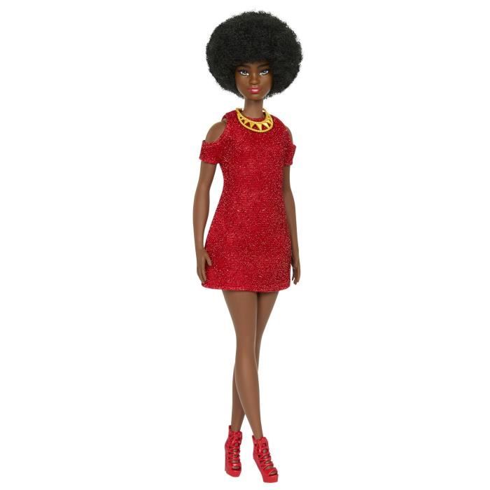 Barbie-Fashionistas 221-Poupée avec cheveux noirs et robe rouge HRH18