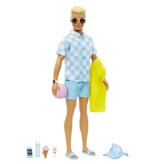 Barbie-Ken Plage-Poupée blonde short de bain et accessoires de plage HPL74