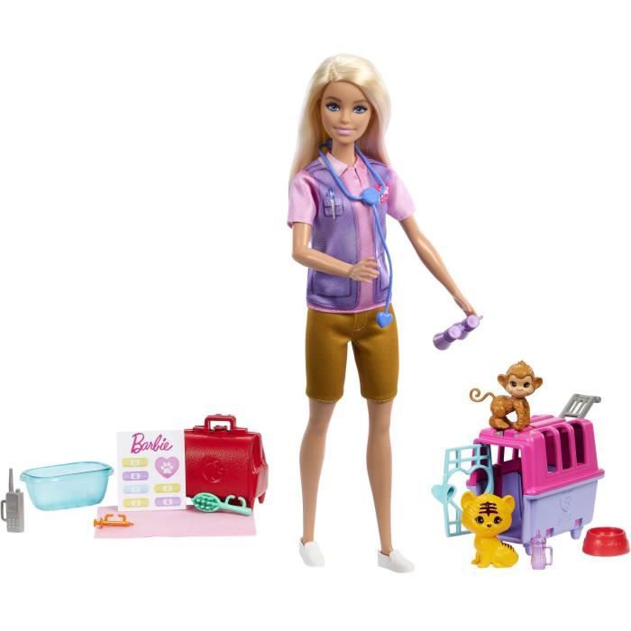 Barbie-Sauvetage d’Animaux-Coffret poupée blonde et accessoires HRG50