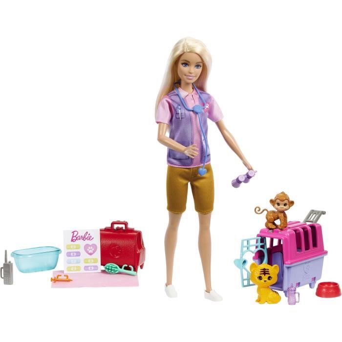 Barbie-Sauvetage d’Animaux-Coffret poupée blonde et accessoires HRG50