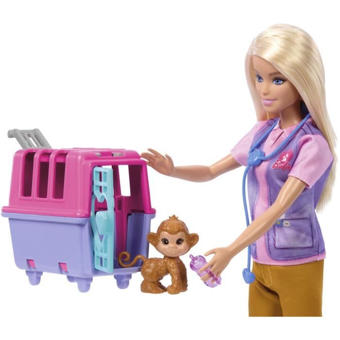 Barbie-Sauvetage d’Animaux-Coffret poupée blonde et accessoires HRG50