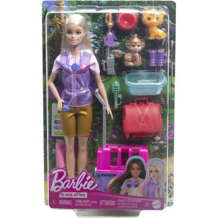 Barbie-Sauvetage d’Animaux-Coffret poupée blonde et accessoires HRG50