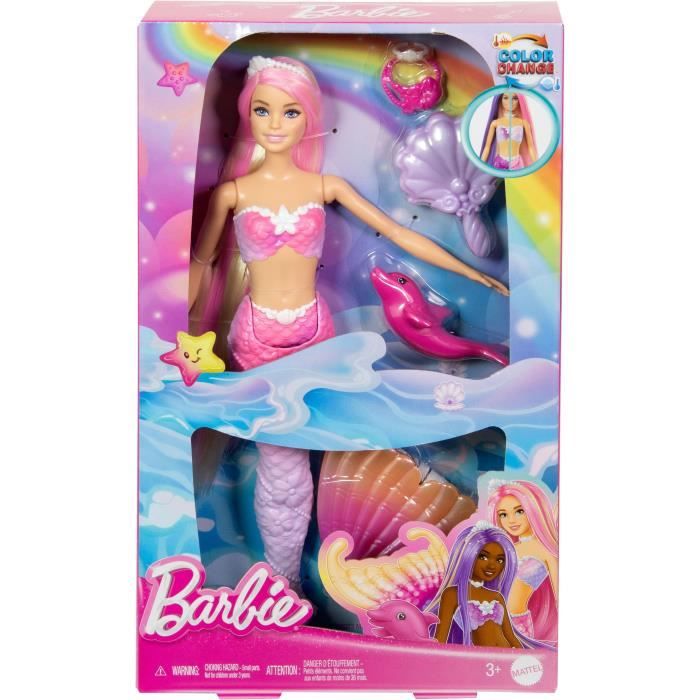 Doll Barbie-Sirène « Malibu » avec queue changeante et accessoires en emballage