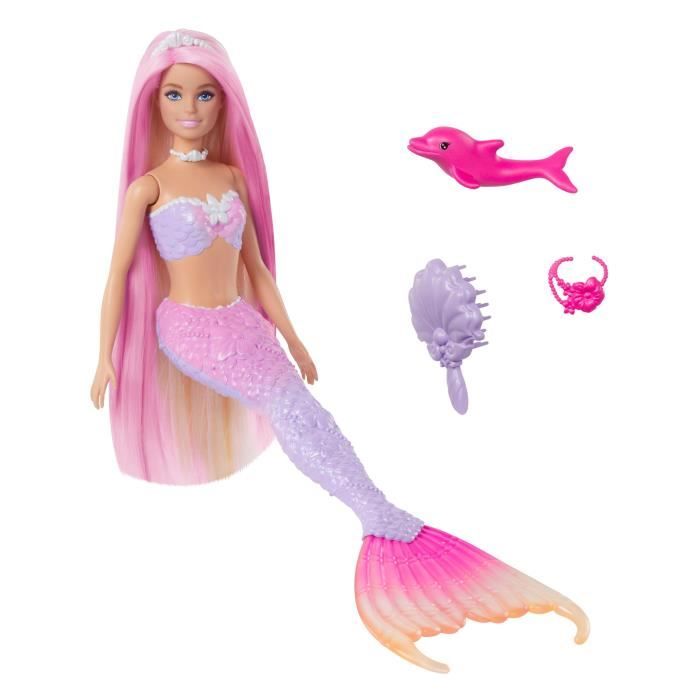 Poupée Barbie-Sirène « Malibu » avec cheveux roses et accessoires colorés